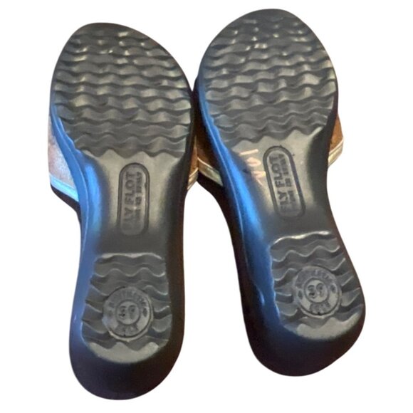 Fly Flot Metallic Bronze Wedge Slip On Italian Sandals Comfort Sole - Picture 7 of 7